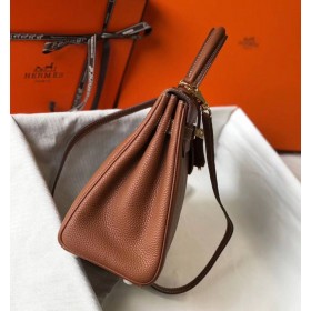 Hermes Kelly 28cm Bag In Gold Clemence Leather GHW