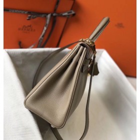 Hermes Kelly 28cm Bag In Gris Tourterelle Clemence Leather GHW