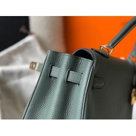 Hermes Kelly 28cm Bag In Vert Amande Clemence Leather GHW
