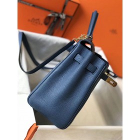 Hermes Kelly 32cm Bag In Blue Agate Clemence Leather GHW