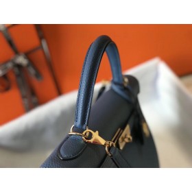 Hermes Kelly 32cm Bag In Blue Agate Clemence Leather GHW