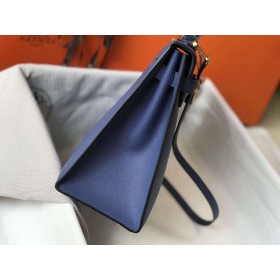 Hermes Kelly 32cm Bag In Blue Agate Epsom Leather GHW