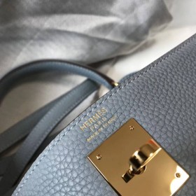 Hermes Kelly 32cm Bag In Blue Lin Clemence Leather GHW