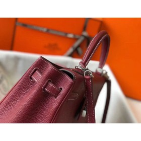 Hermes Kelly 32cm Bag In Bordeaux Clemence Leather PHW
