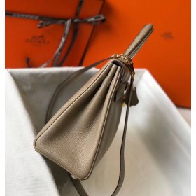 Hermes Kelly 32cm Bag In Gris Tourterelle Clemence Leather GHW