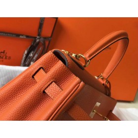 Hermes Kelly 32cm Bag In Orange Clemence Leather GHW
