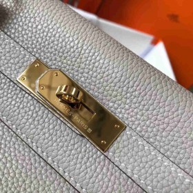 Hermes Kelly 32cm Bag In Pearl Grey Clemence Leather GHW