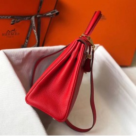Hermes Kelly 32cm Bag In Red Clemence Leather GHW
