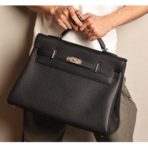 Hermes Kelly 42 Maxi Handmade Bag in Black Clemence Leather