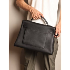 Hermes Kelly 42 Maxi Handmade Bag in Black Clemence Leather