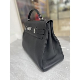 Hermes Kelly 42 Maxi Handmade Bag in Black Clemence Leather