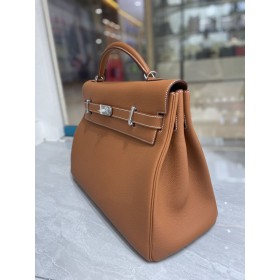 Hermes Kelly 42 Maxi Handmade Bag in Gold Clemence Leather