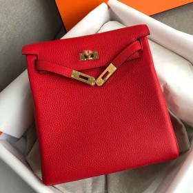 Hermes Kelly Ado Backpack in Red Clemence Leather