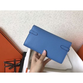 Hermes Kelly Classic Long Wallet In Blue Jean Epsom Leather
