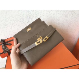 Hermes Kelly Classic Long Wallet In Taupe Epsom Leather