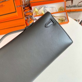 Hermes Kelly Cut Handmade Bag in Black Swift Leather