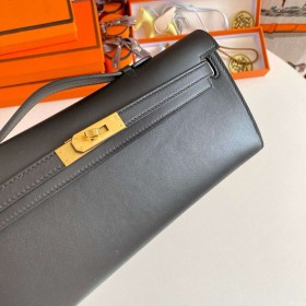 Hermes Kelly Cut Handmade Bag in Black Swift Leather