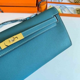Hermes Kelly Cut Handmade Bag in Blue Jean Epsom Calfskin