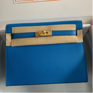 Hermes Kelly Danse II Bag In Blue Hydra Evercolor Calfskin