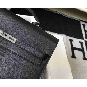 Hermes Kelly Depeche 38 Briefcase In Black Calfskin