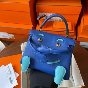 Hermes Kelly Doll Quelle Idole Bag in Blue Swift Calfskin