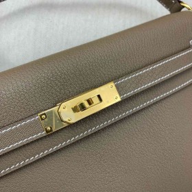 Hermes Kelly Elan Handmade Bag In Taupe Chevre Mysore Leather