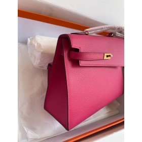 Hermes Kelly En Desordre 20 Handmade Bag in Rose Red Epsom Calfskin