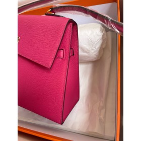 Hermes Kelly En Desordre 20 Handmade Bag in Rose Red Epsom Calfskin