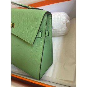 Hermes Kelly En Desordre 20 Handmade Bag in Vert Criquet Epsom Calfskin
