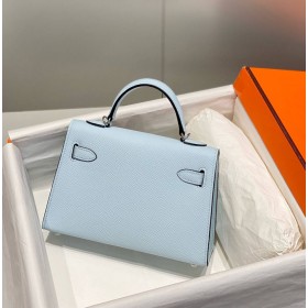 Hermes Kelly Mini II Bag In Blue Brume Epsom Leather PHW