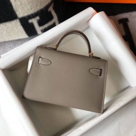 Hermes Kelly Mini II Bag In Gris Asphalt Epsom Leather GHW