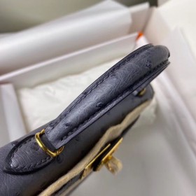 Hermes Kelly Mini II Handmade Bag In Gris Agate Ostrich Leather