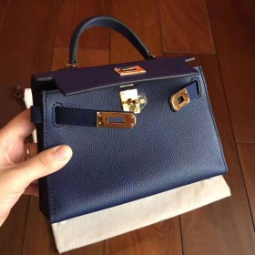 Hermes Kelly Mini II Handmade Bag In Sapphire Epsom Leather