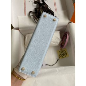 Hermes Kelly Mini II Sellier Bicolor Handmade Bag in Blue Brume and Mauve Sylvestre Epsom Calfskin