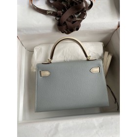 Hermes Kelly Mini II Sellier Bicolor Handmade Bag in Blue Lin and Craie Epsom Calfskin