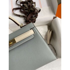 Hermes Kelly Mini II Sellier Bicolor Handmade Bag in Blue Lin and Craie Epsom Calfskin
