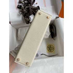 Hermes Kelly Mini II Sellier Bicolor Handmade Bag in Craie and Etain Epsom Calfskin