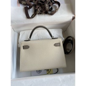 Hermes Kelly Mini II Sellier Bicolor Handmade Bag in Craie and Gris Asphalt Epsom Calfskin