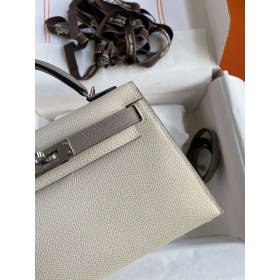 Hermes Kelly Mini II Sellier Bicolor Handmade Bag in Craie and Gris Asphalt Epsom Calfskin