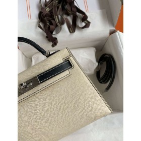 Hermes Kelly Mini II Sellier Bicolor Handmade Bag in Nata and Black Epsom Calfskin
