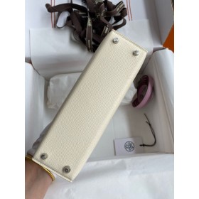 Hermes Kelly Mini II Sellier Bicolor Handmade Bag in Nata and Mauve Sylvestre Epsom Calfskin
