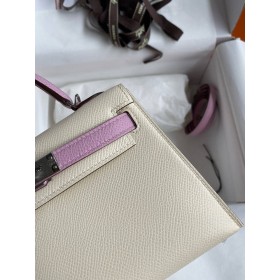 Hermes Kelly Mini II Sellier Bicolor Handmade Bag in Nata and Mauve Sylvestre Epsom Calfskin