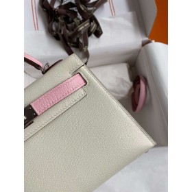 Hermes Kelly Mini II Sellier Bicolor Handmade Bag in Nata and Rose Sakura Chevre Mysore Leather