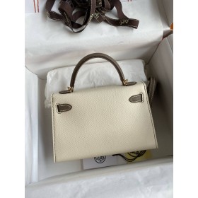 Hermes Kelly Mini II Sellier Bicolor Handmade Bag in Nata and Taupe Epsom Calfskin
