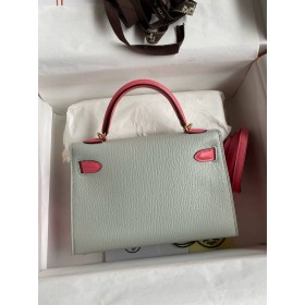 Hermes Kelly Mini II Sellier Bicolor Handmade Bag in Pearl Grey and Rose Azalee Chevre Mysore Leather