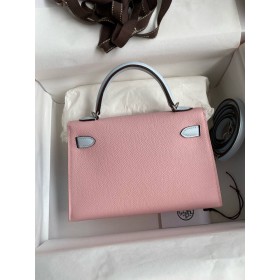 Hermes Kelly Mini II Sellier Bicolor Handmade Bag in Rose Sakura and Blue Brume Epsom Calfskin