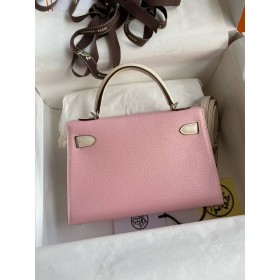 Hermes Kelly Mini II Sellier Bicolor Handmade Bag in Rose Sakura and Nata Chevre Mysore Leather