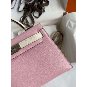 Hermes Kelly Mini II Sellier Bicolor Handmade Bag in Rose Sakura and Nata Chevre Mysore Leather