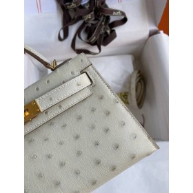 Hermes Kelly Mini II Sellier Handmade Bag In Beton Ostrich Leather