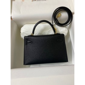 Hermes Kelly Mini II Sellier Handmade Bag In Black Chevre Mysore Leather